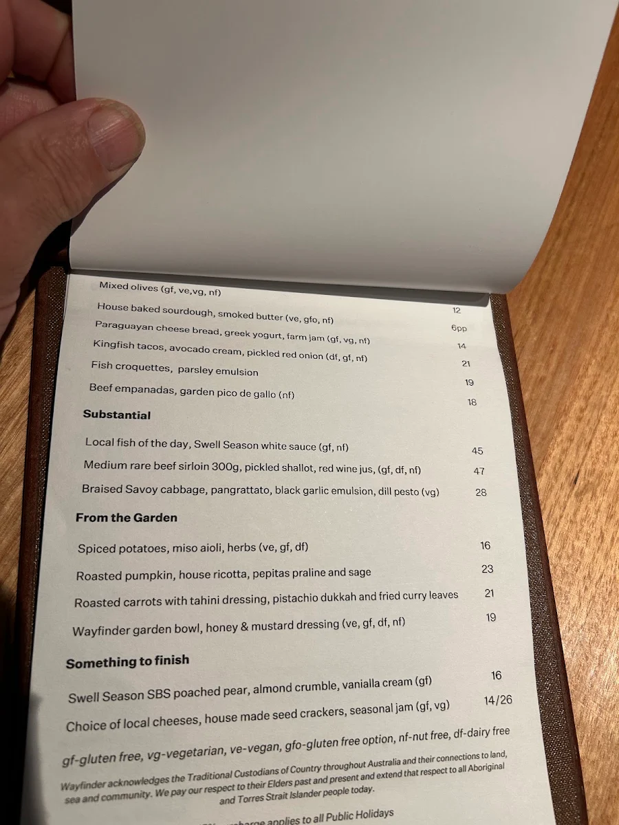 Menu, Wayfinder Wine Bar & Restaurant