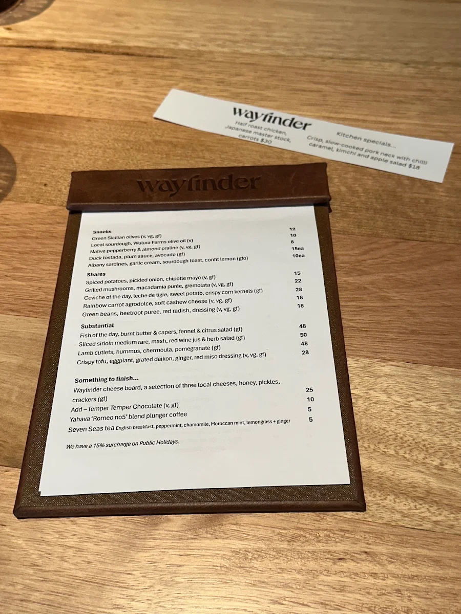 Menu, Wayfinder Wine Bar & Restaurant