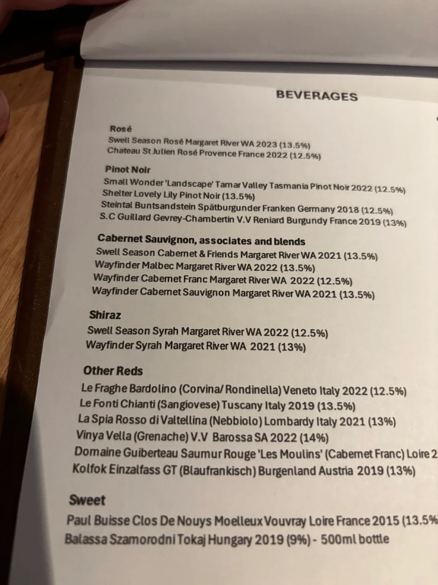 Menu, Wayfinder Wine Bar & Restaurant