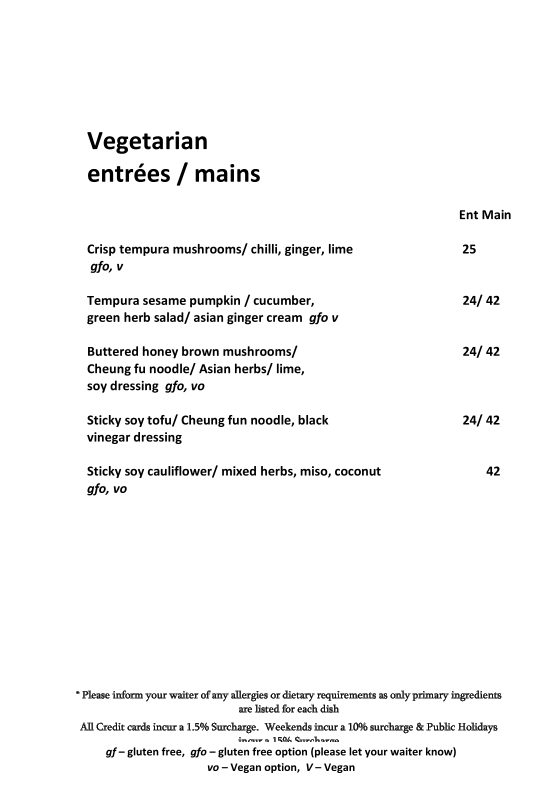 Menu, Mudbar Restaurant Launceston