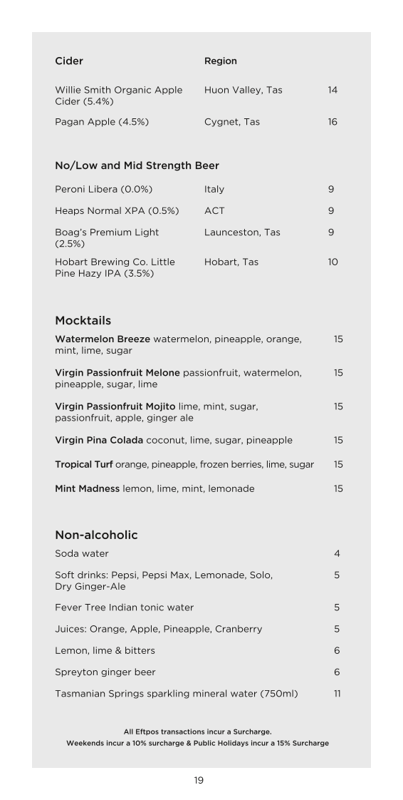 Menu, Mudbar Restaurant Launceston