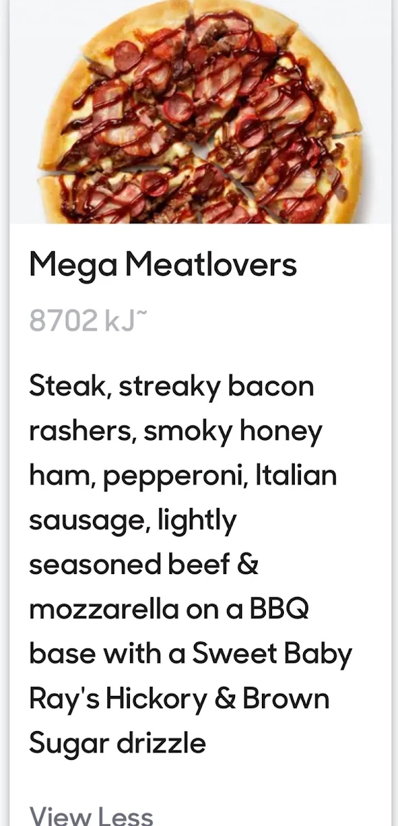 Menu, Pizza Hut Mildura