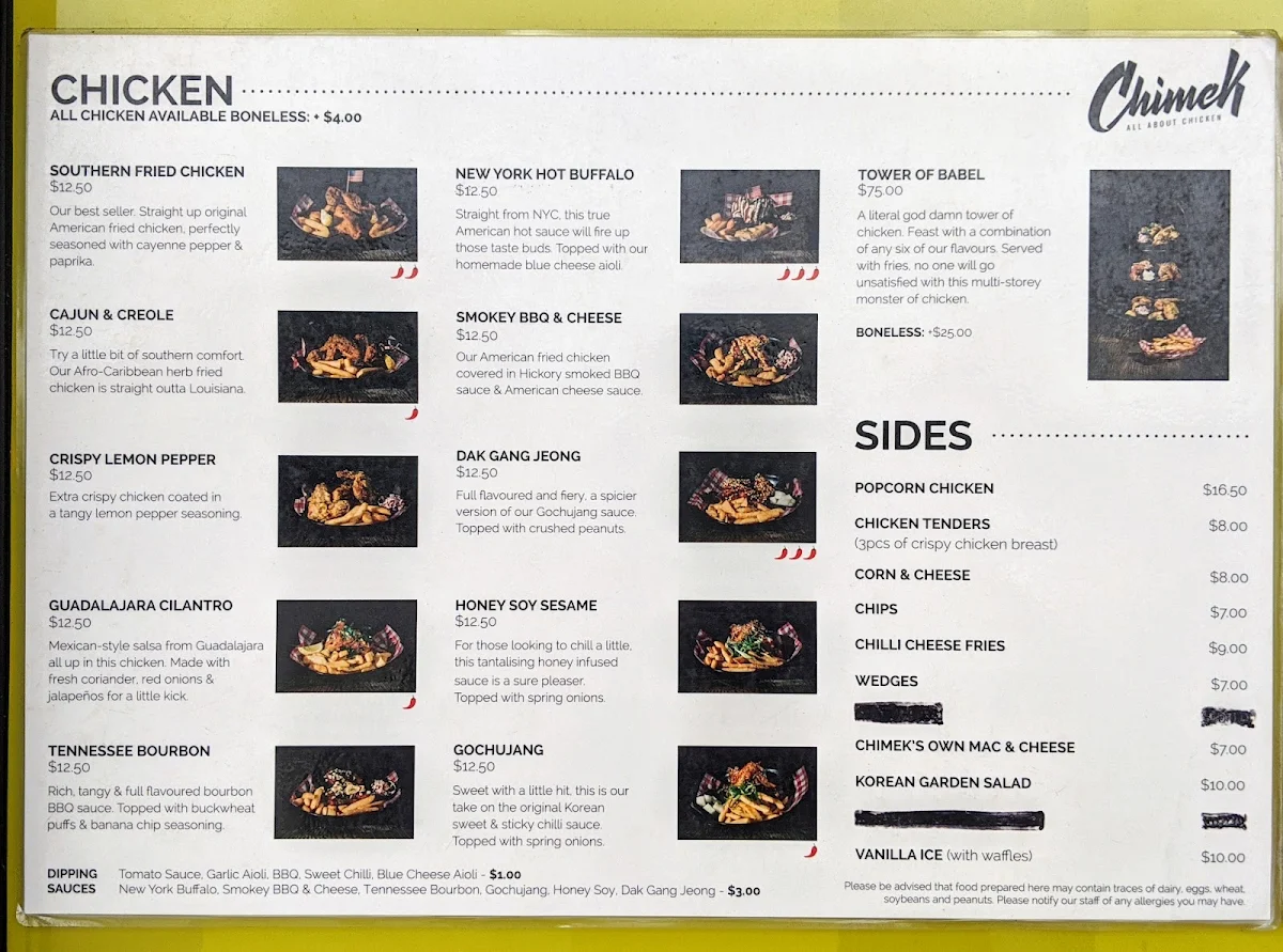 Menu, Chimek Southern River