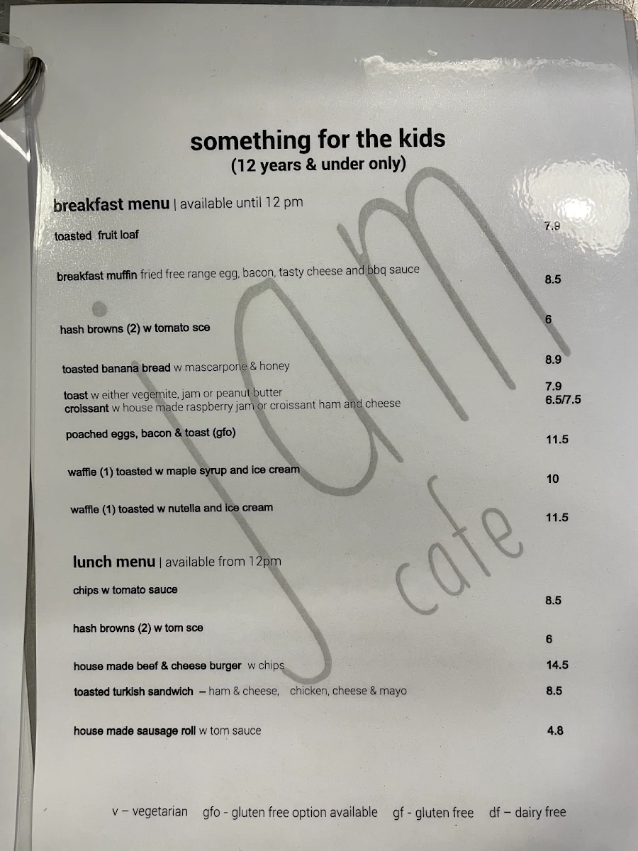 Menu, Jam Cafe