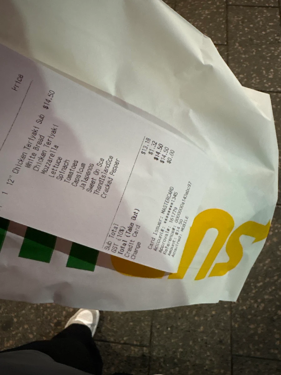 Menu, Subway Lidcombe