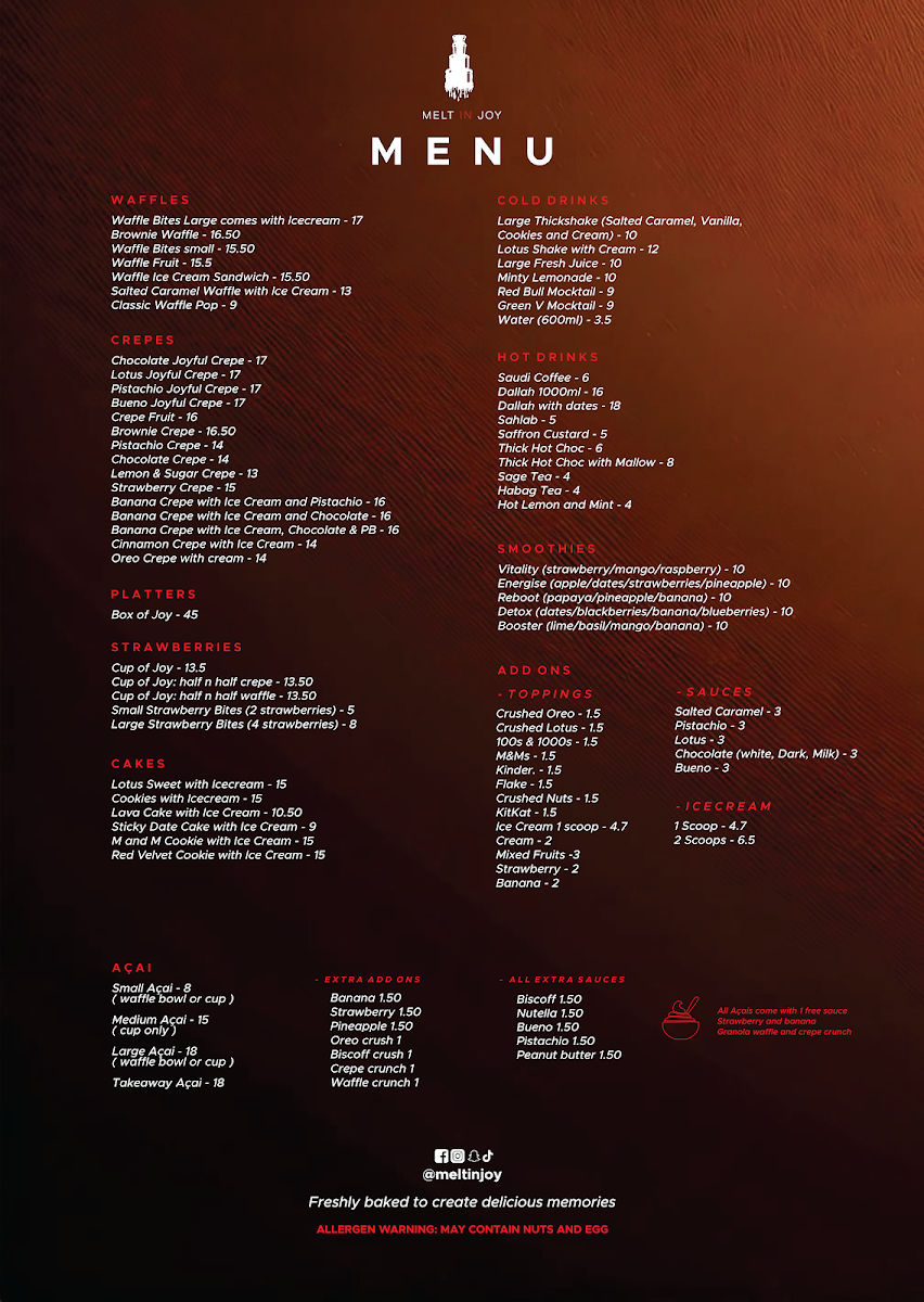 Menu, Melt In Joy