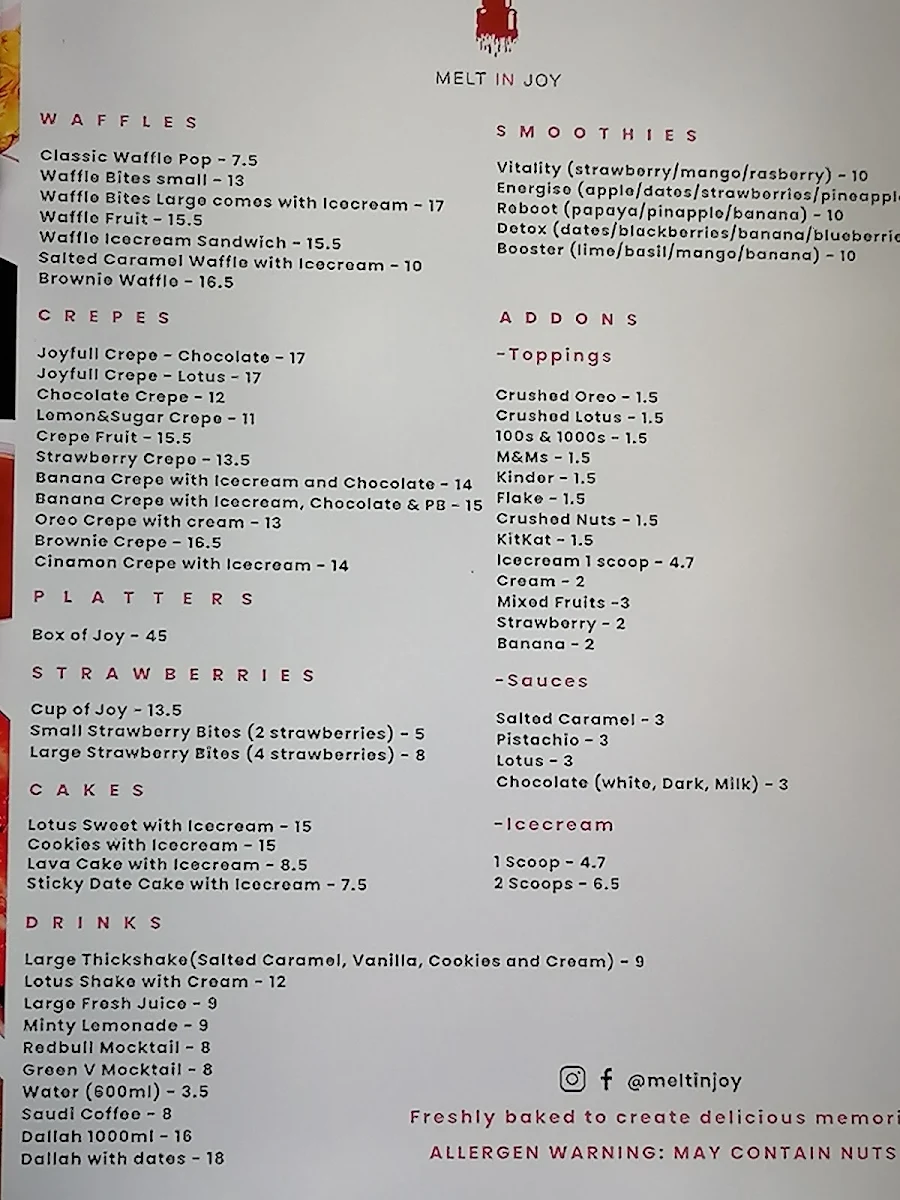 Menu, Melt In Joy