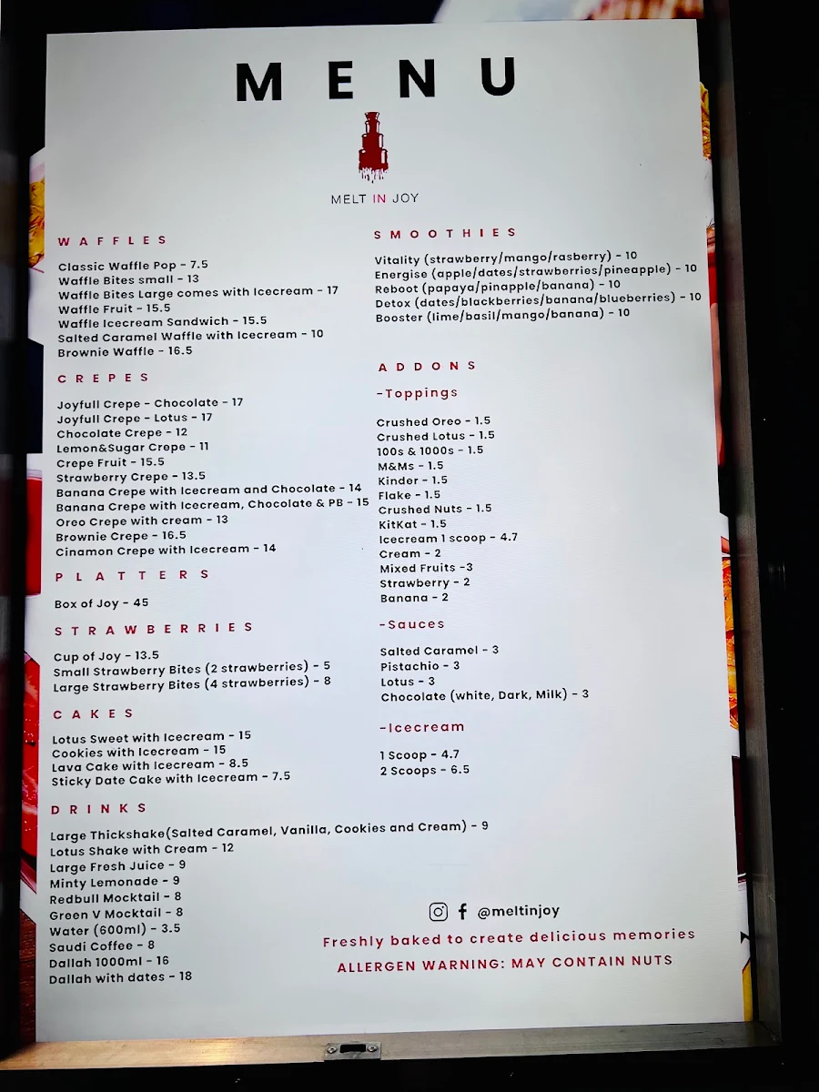 Menu, Melt In Joy