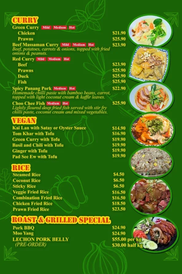 Menu, BANGKOK NOY KITCHEN