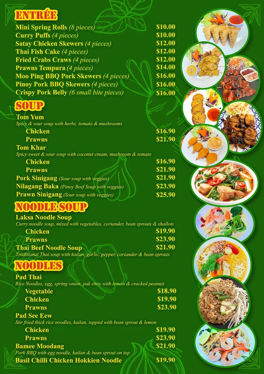 Menu, BANGKOK NOY KITCHEN