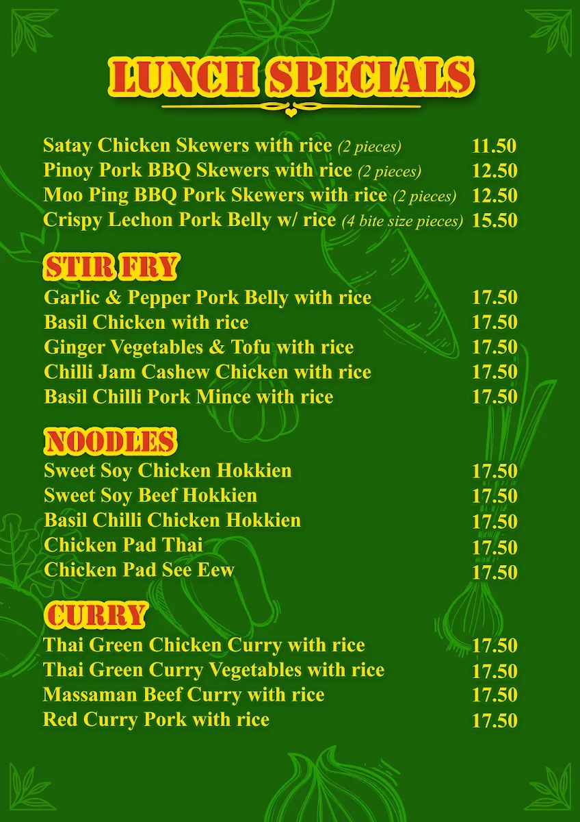 Menu, BANGKOK NOY KITCHEN