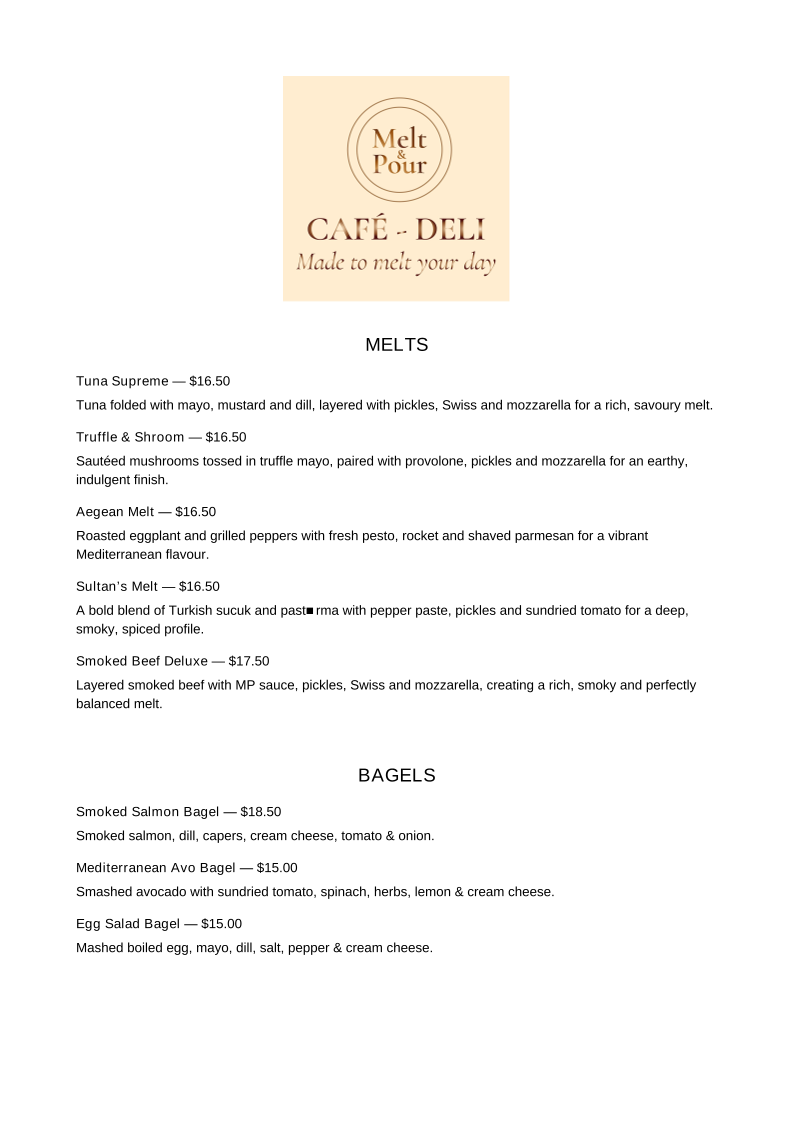 Menu, Melt & Pour
