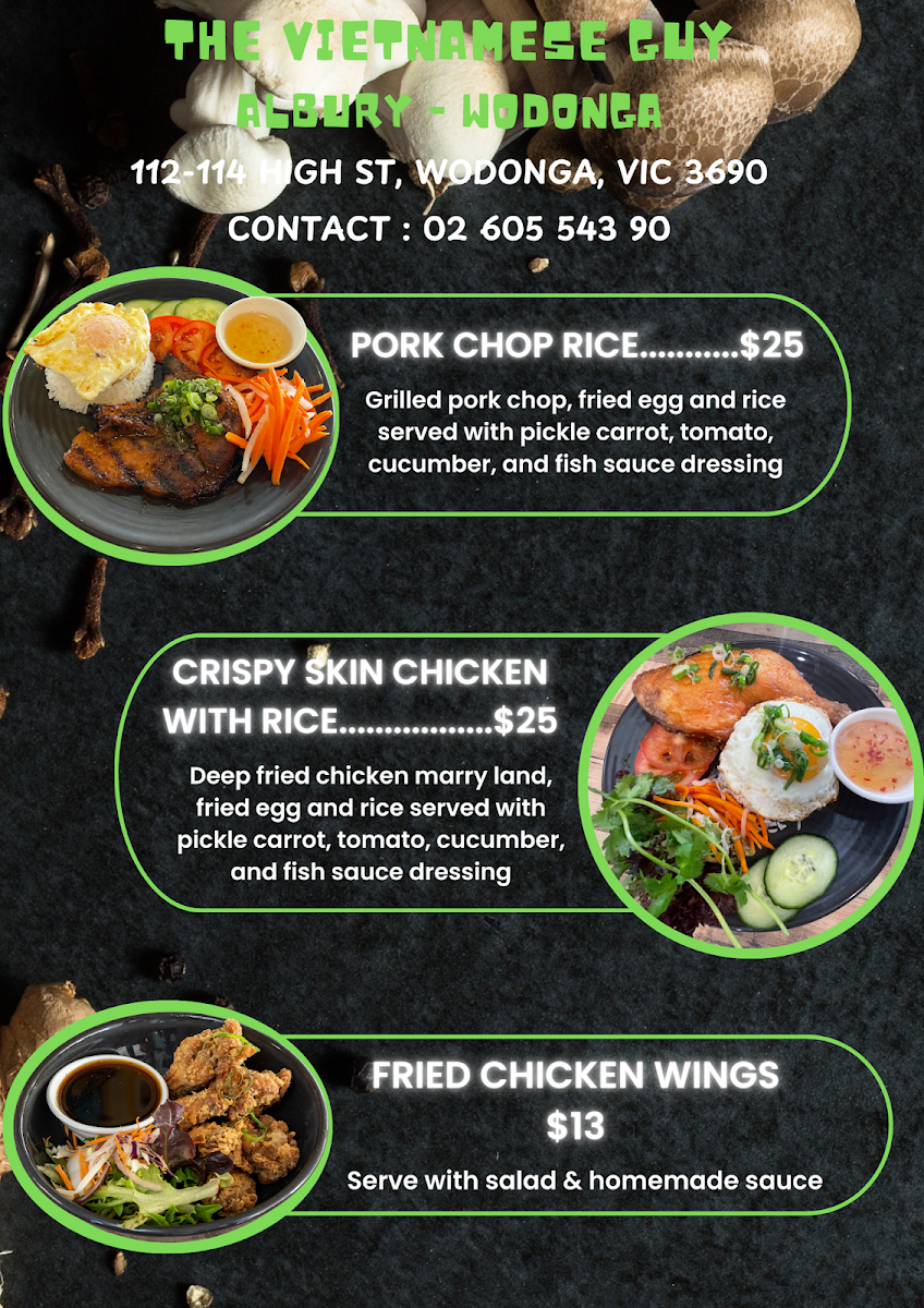 Menu, The Vietnamese Guy Albury Wodonga