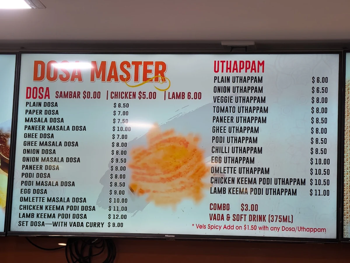 Menu, Vel Restaurant & Cafe