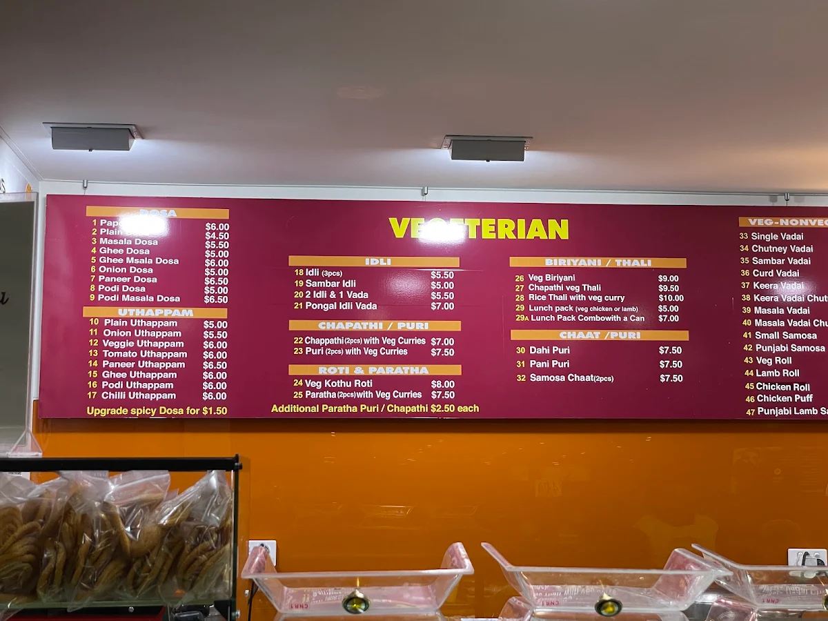 Menu, Vel Restaurant & Cafe