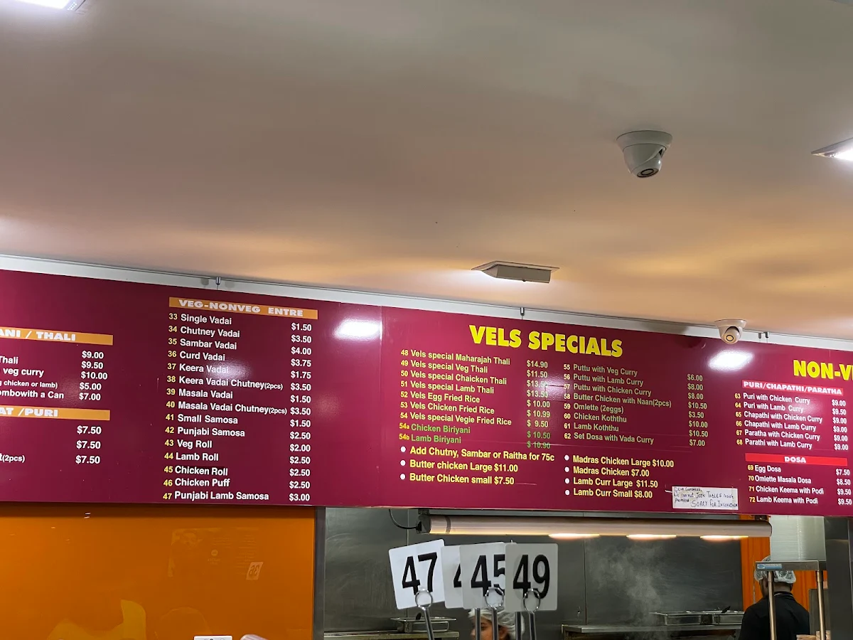 Menu, Vel Restaurant & Cafe