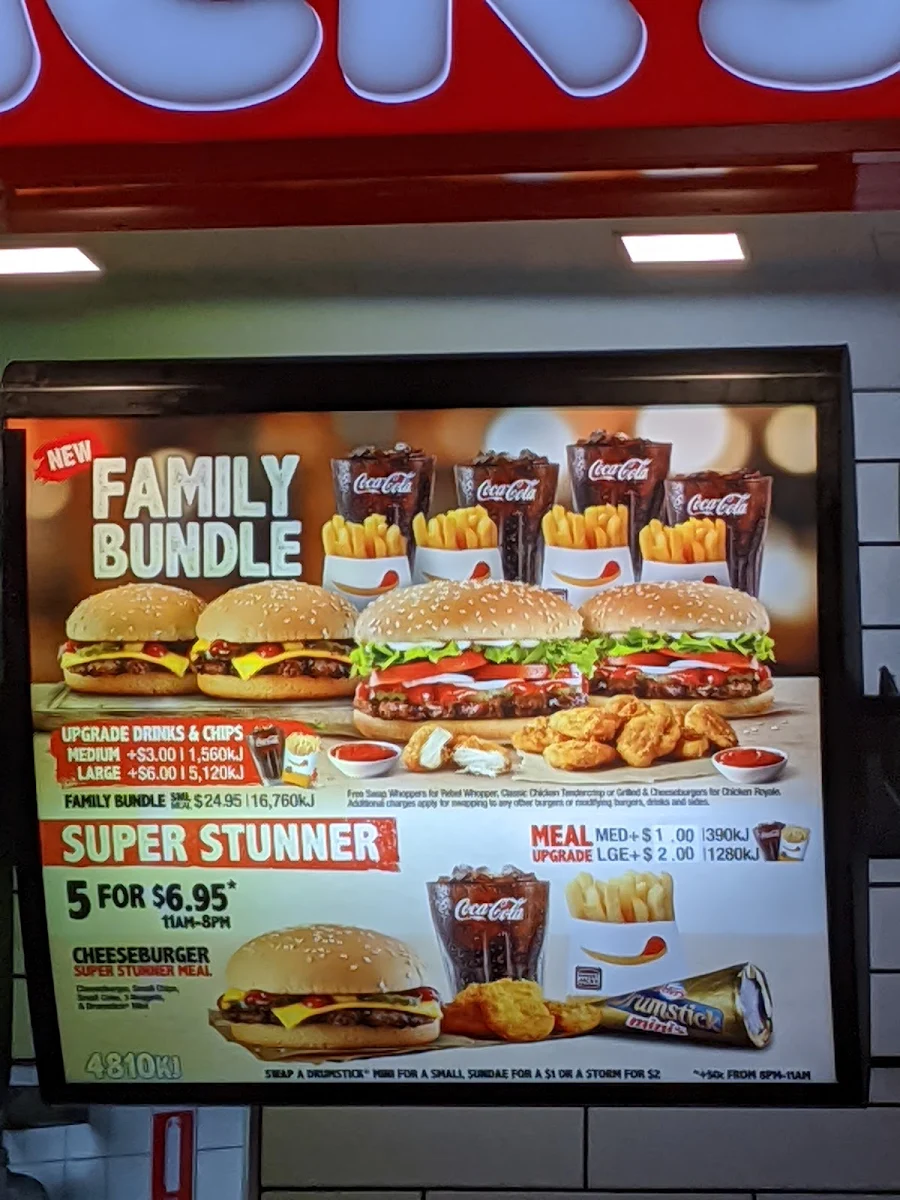 Menu, Hungry Jack's Burgers Macquarie Centre