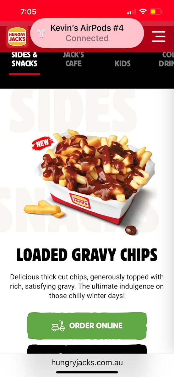Menu, Hungry Jack's Burgers Macquarie Centre