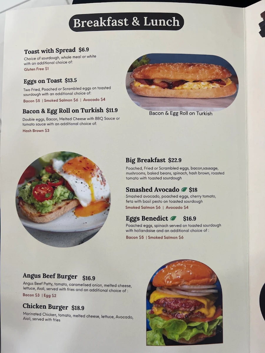Menu, Mospresso Cafe