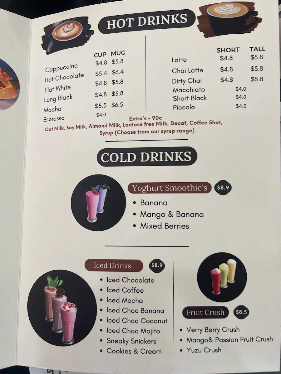 Menu, Mospresso Cafe