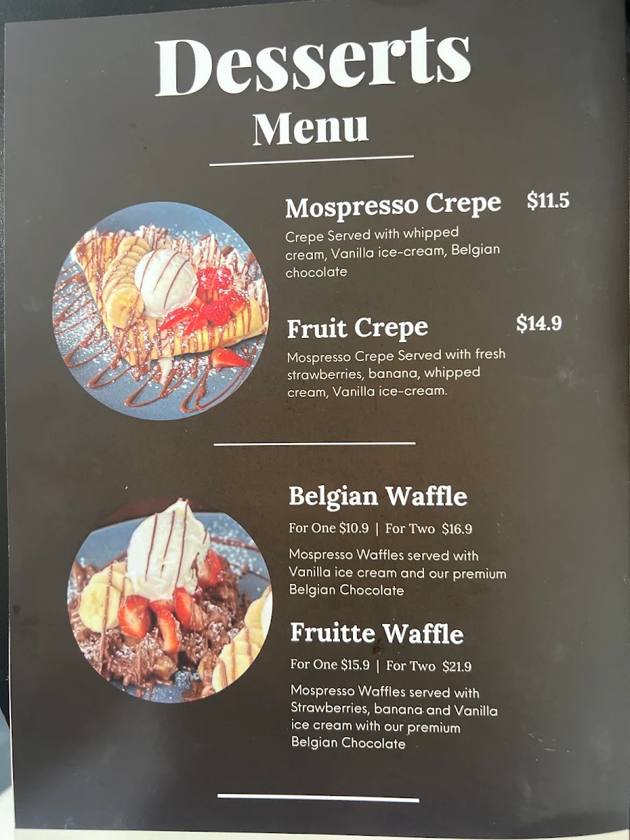 Menu, Mospresso Cafe