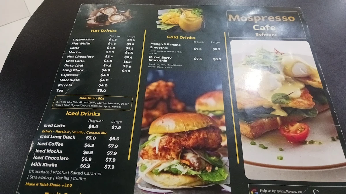 Menu, Mospresso Cafe