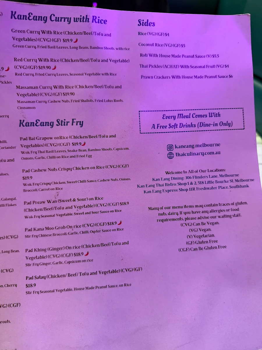 Menu, Kan Eang by Thai Culinary
