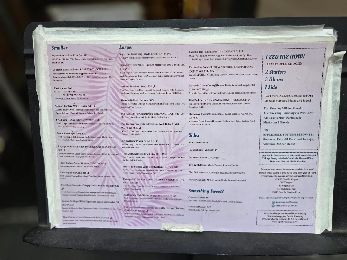 Menu, Kan Eang by Thai Culinary