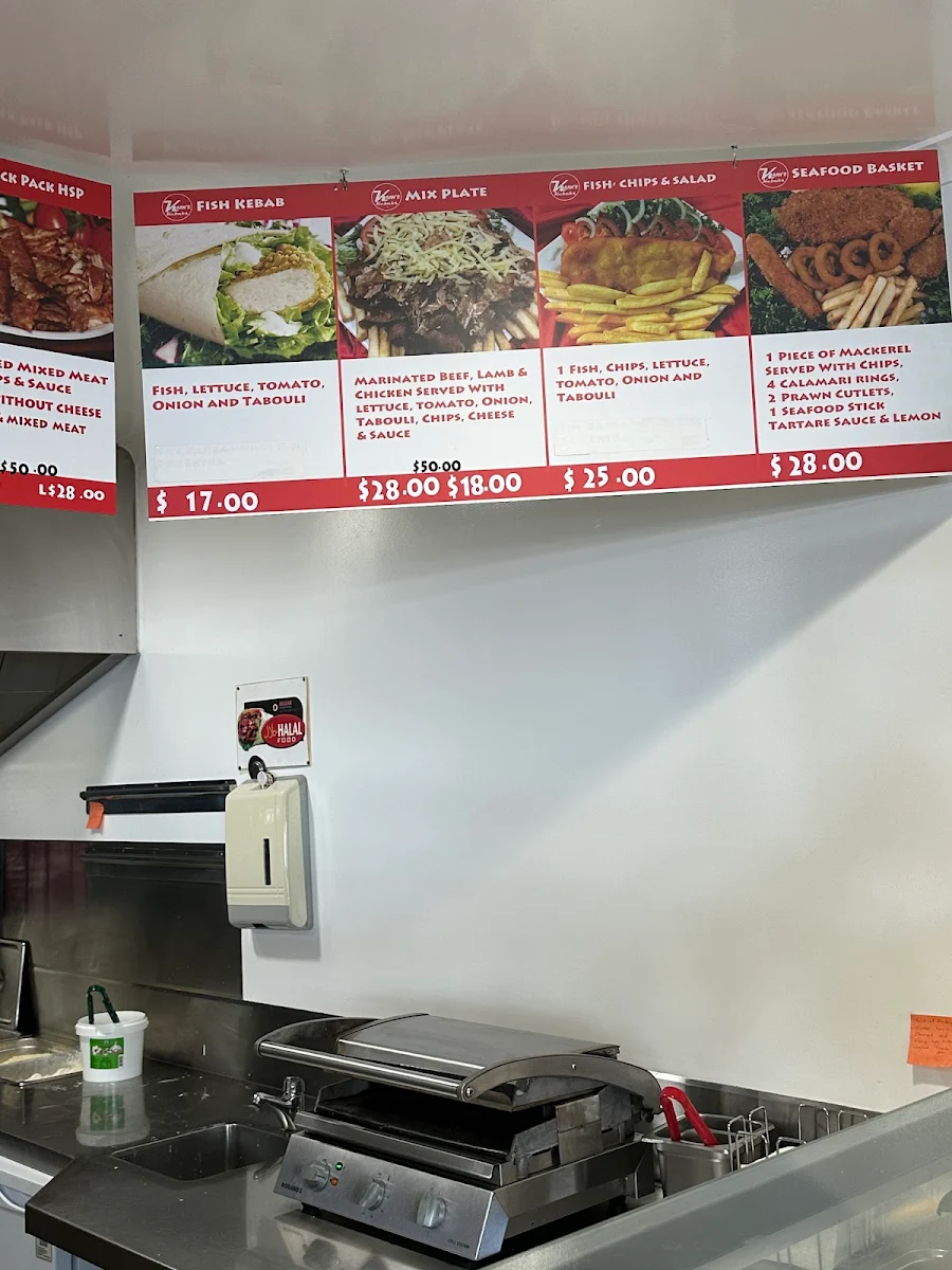 Menu, Kaan's kebabs -fish & chips