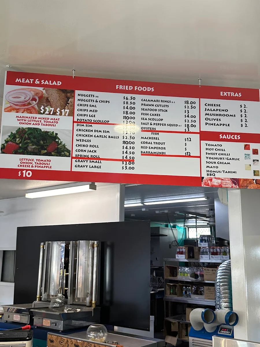 Menu, Kaan's kebabs -fish & chips
