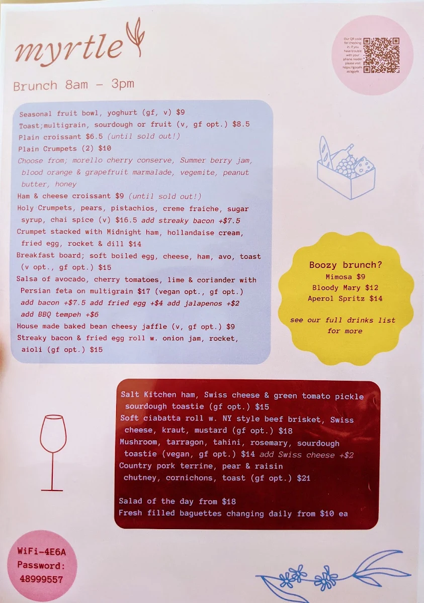 Menu, Myrtle Cafe and Functions