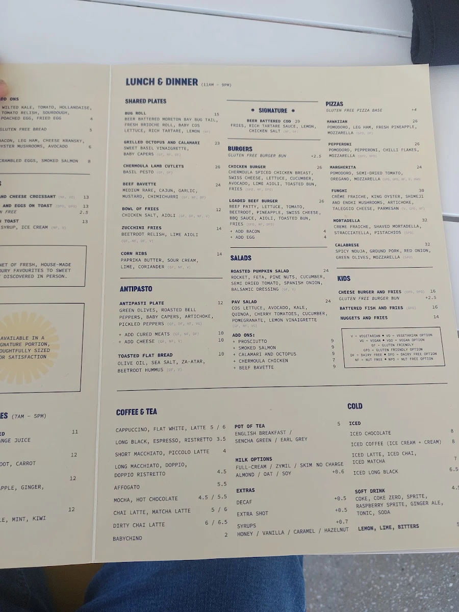 Menu, Pavilion Auckland Hill