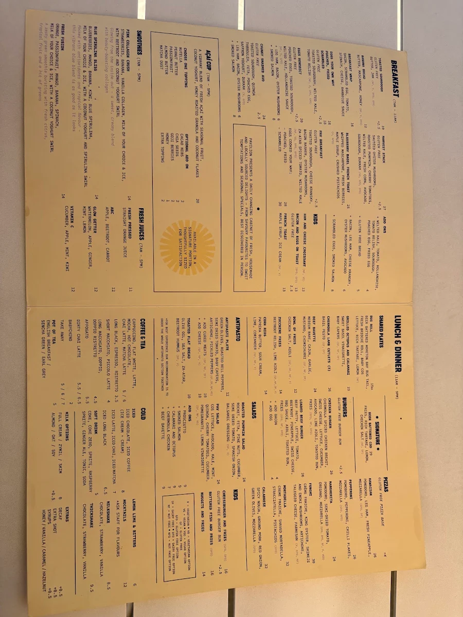Menu, Pavilion Auckland Hill