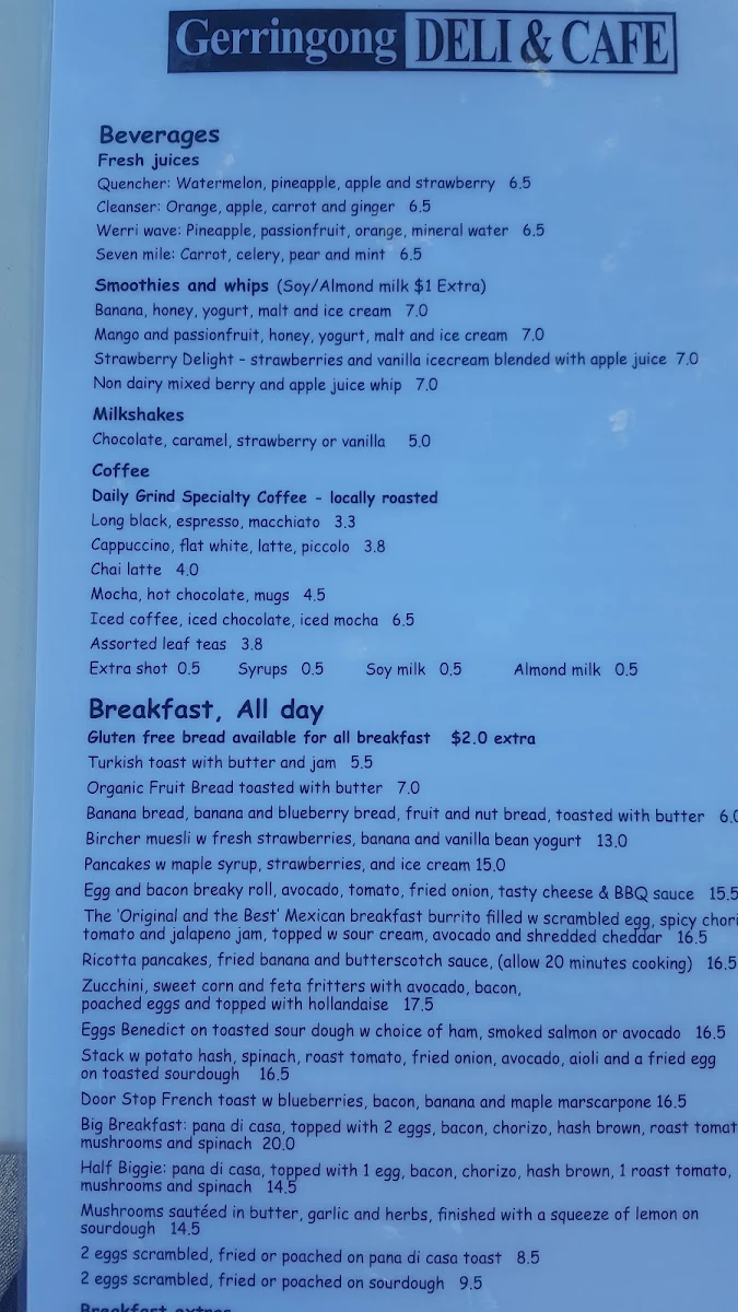 Menu, The Deli