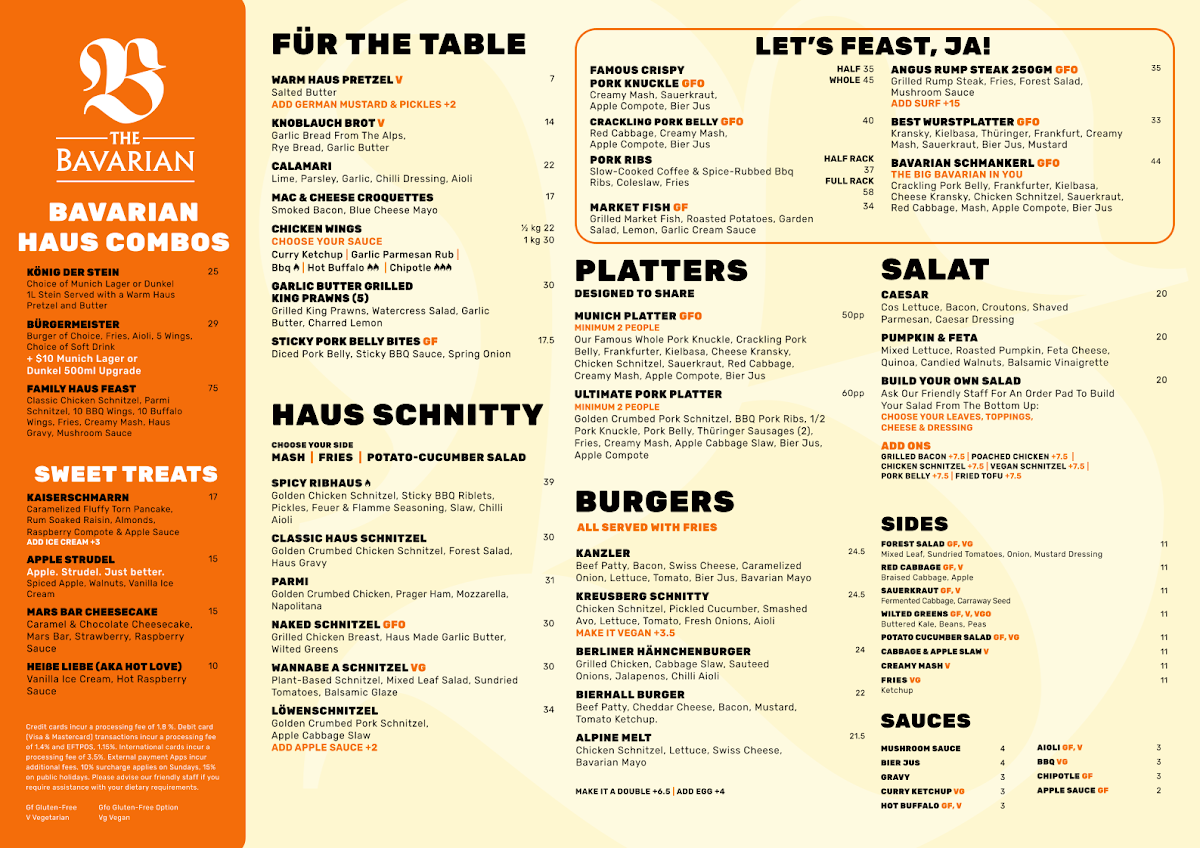 Menu, The Bavarian Tuggerah