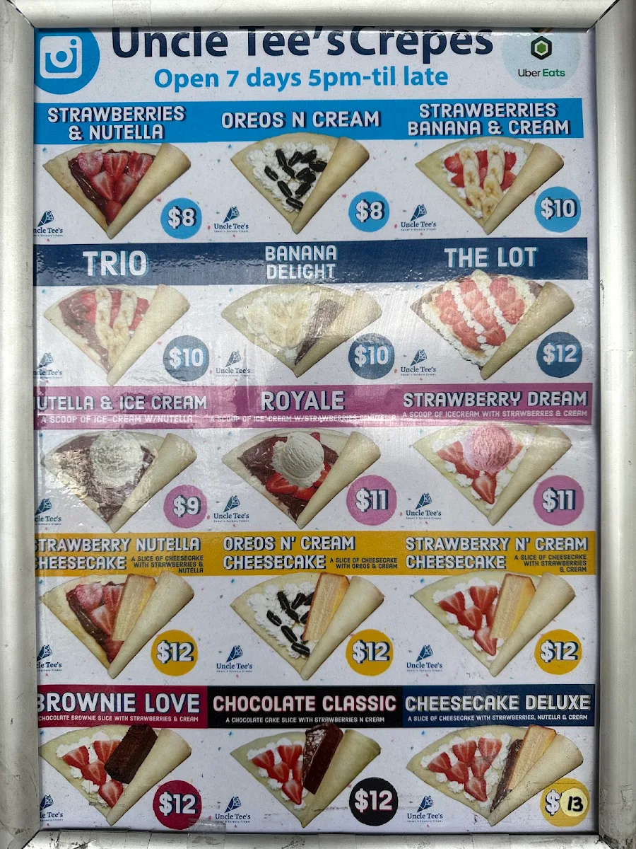 Menu, Uncle Tee's Crepes Newtown