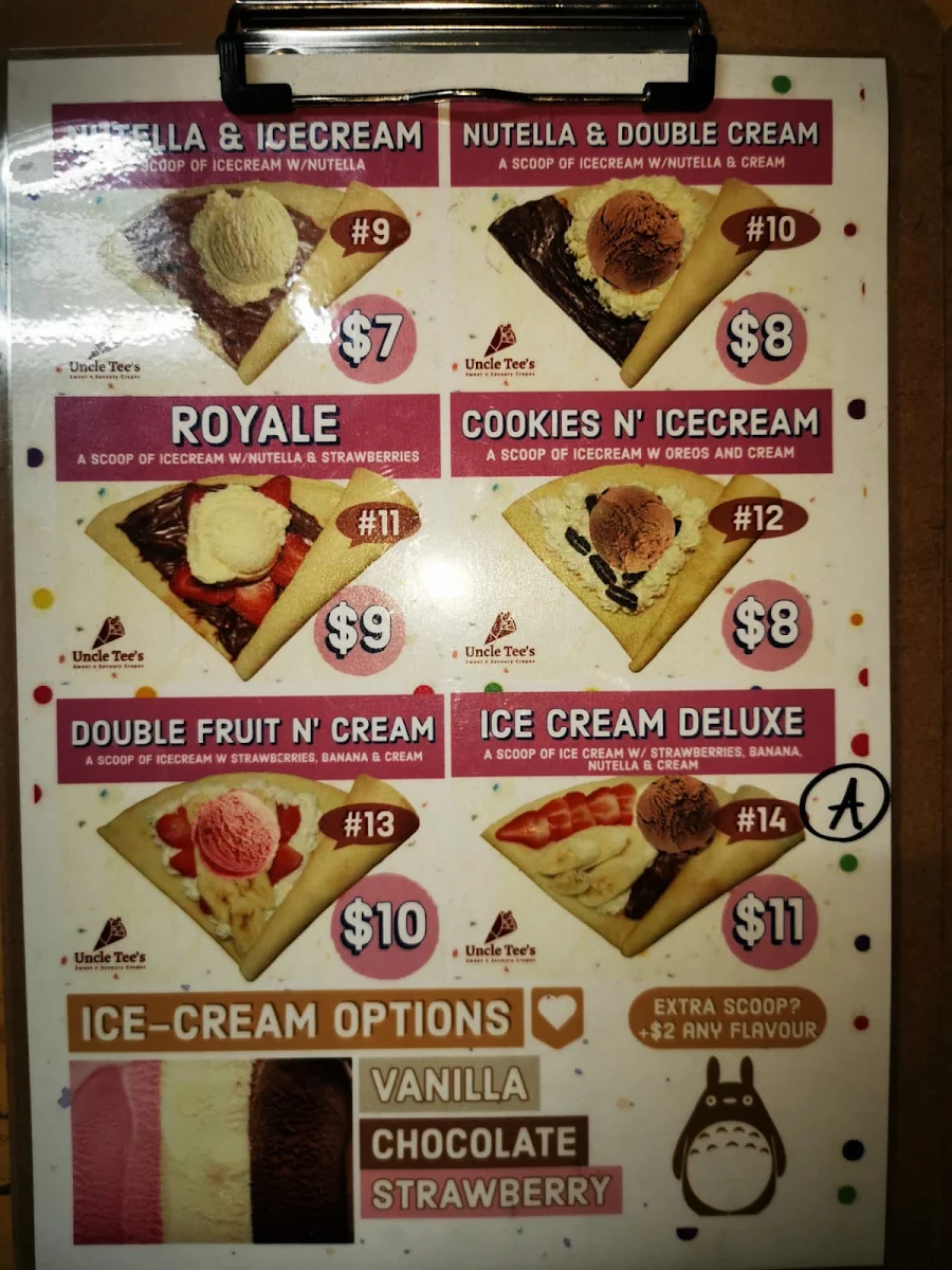 Menu, Uncle Tee's Crepes Newtown