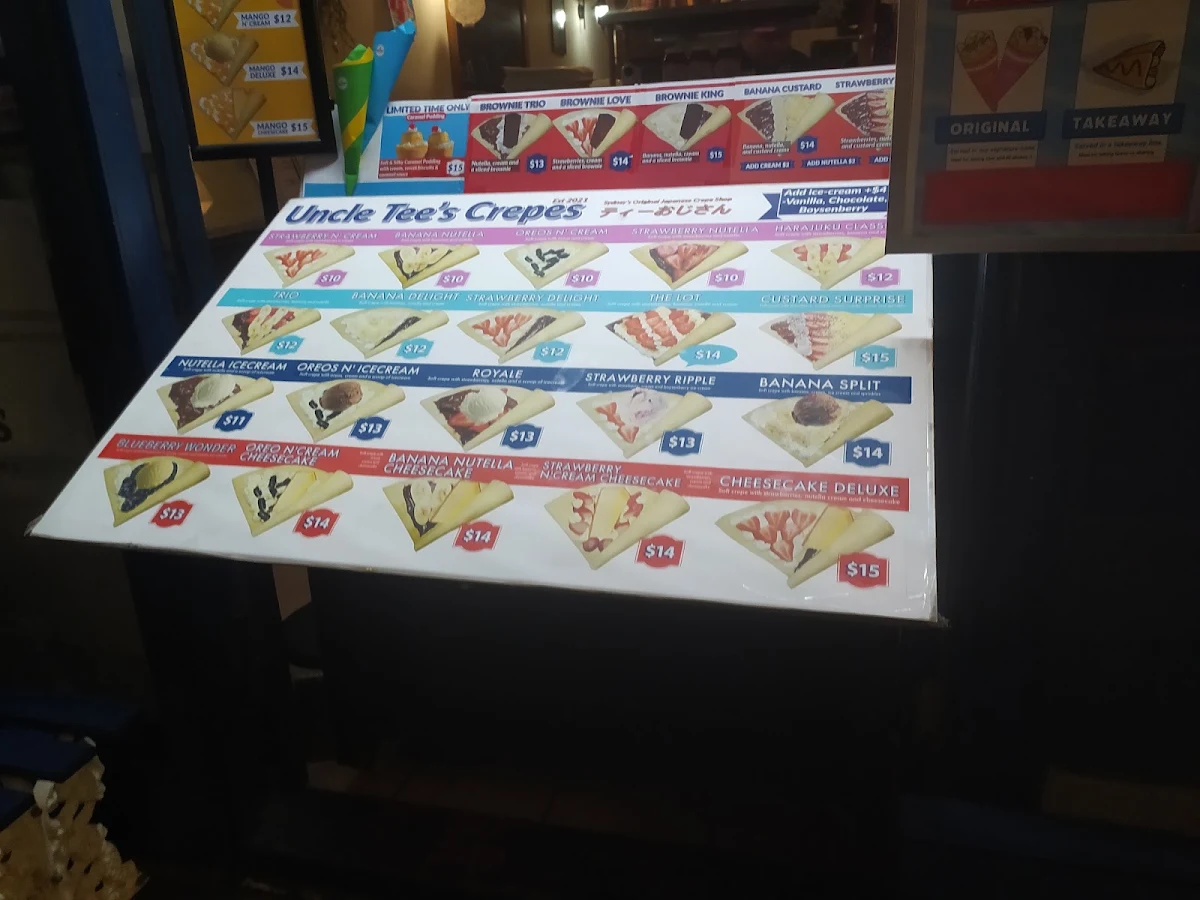 Menu, Uncle Tee's Crepes Newtown