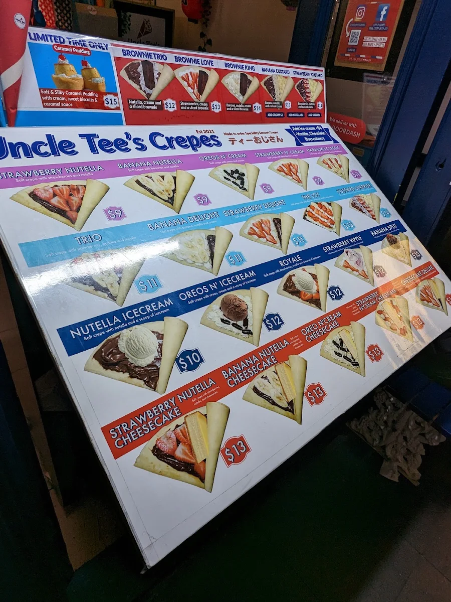 Menu, Uncle Tee's Crepes Newtown