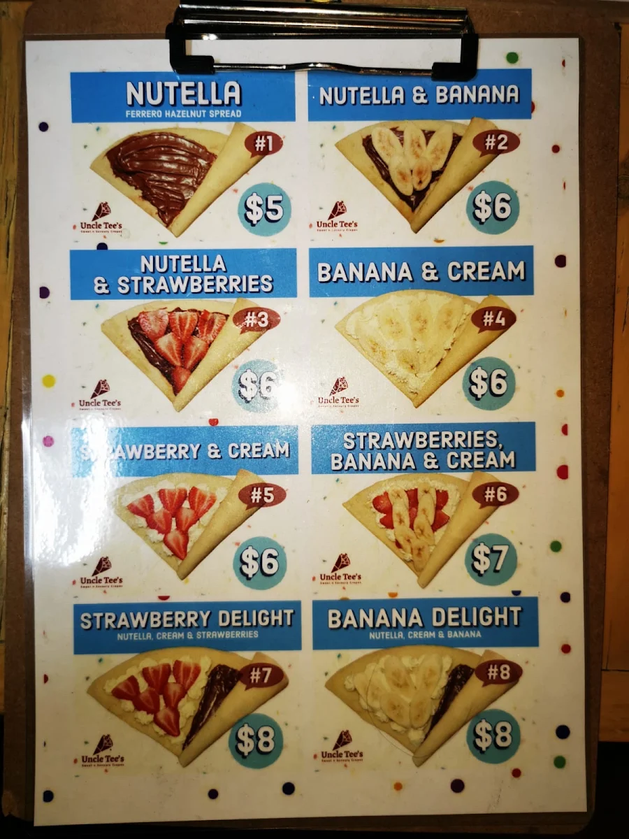 Menu, Uncle Tee's Crepes Newtown