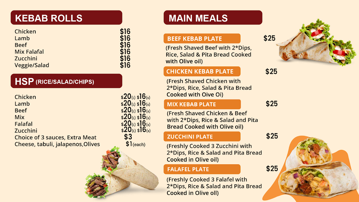 Menu, Lanyon Kebab