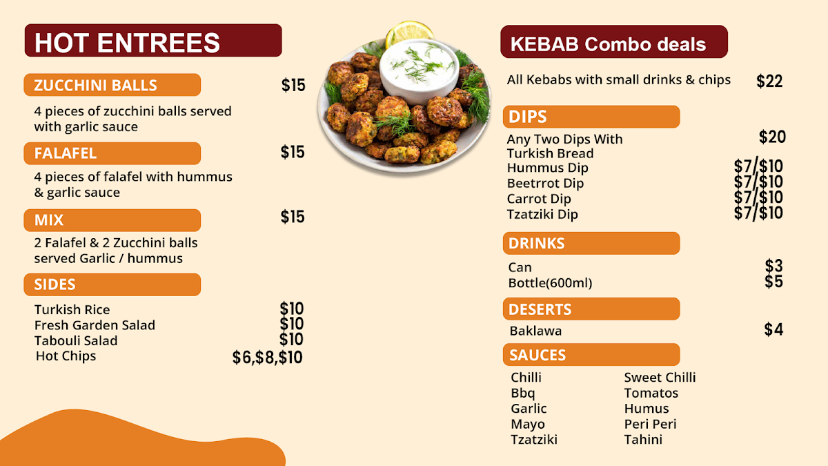 Menu, Lanyon Kebab