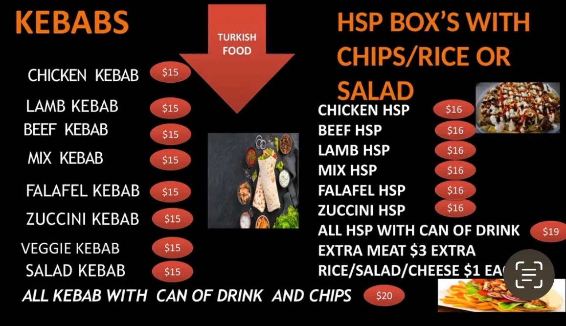 Menu, Lanyon Kebab