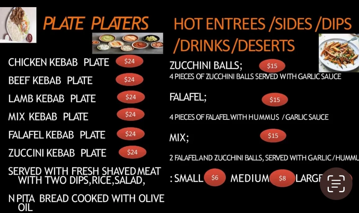 Menu, Lanyon Kebab