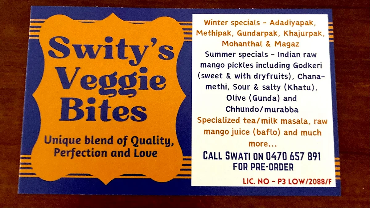 Menu, Swity's Veggie Bites