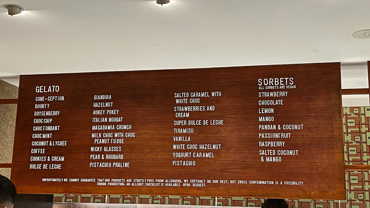 Menu, Gelato Messina Bondi