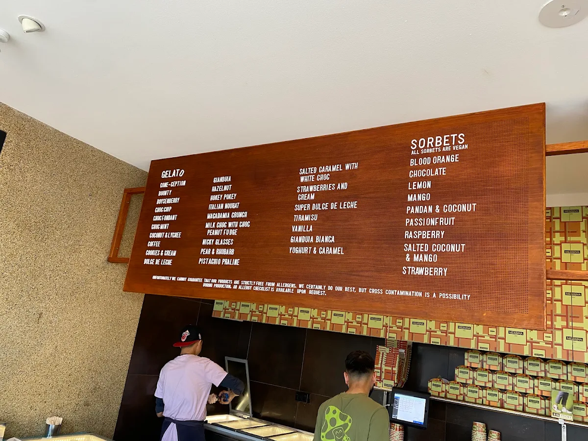 Menu, Gelato Messina Bondi