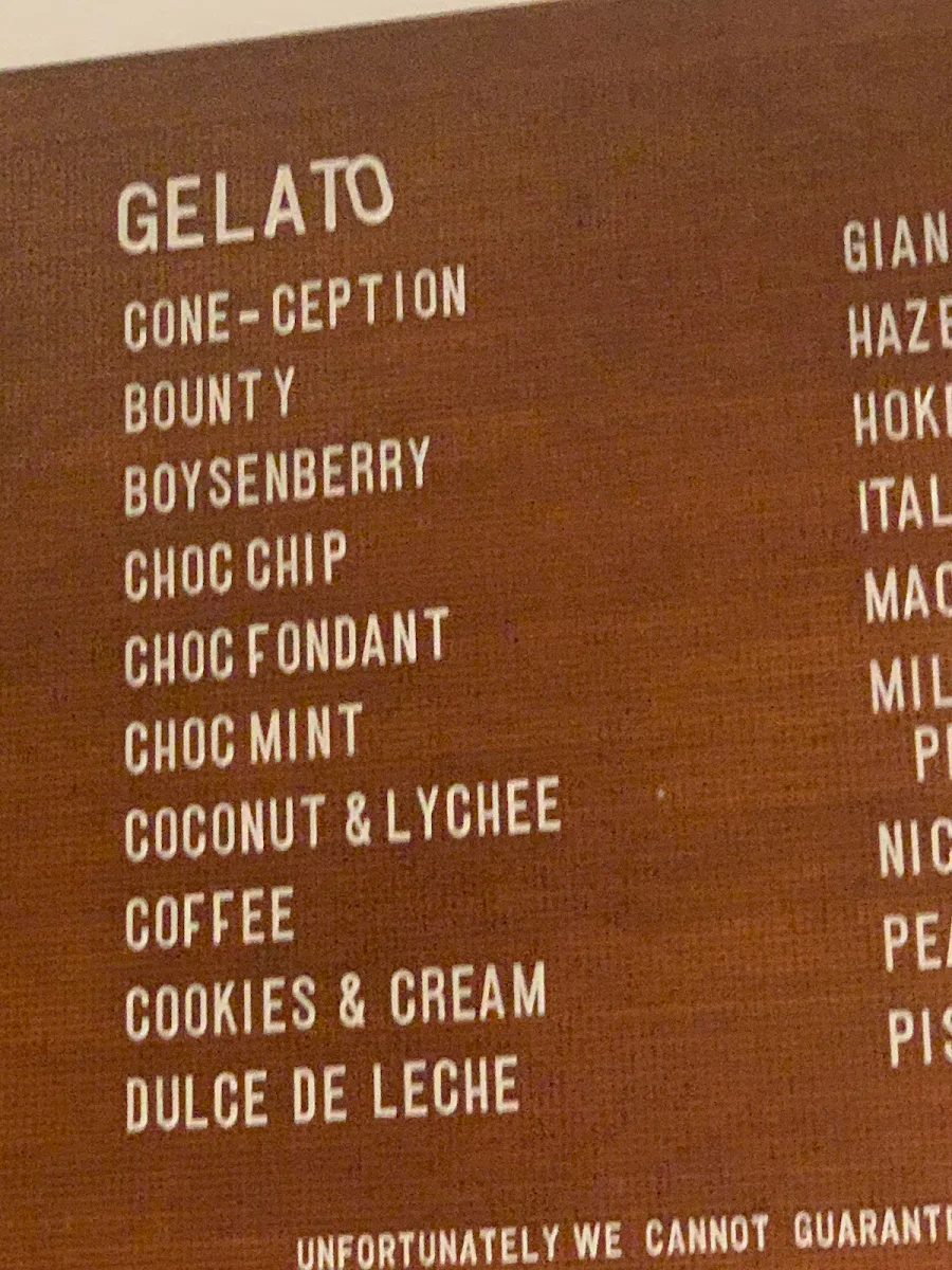 Menu, Gelato Messina Bondi