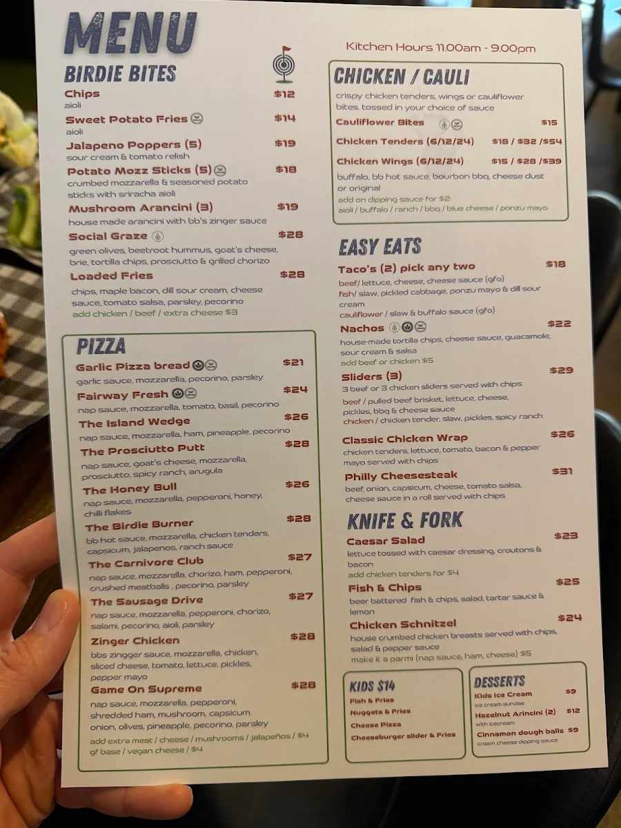 Menu, Bullseye Birdies