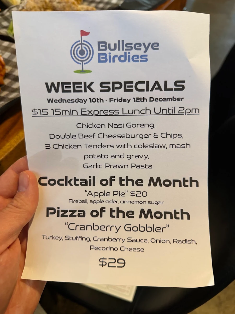 Menu, Bullseye Birdies